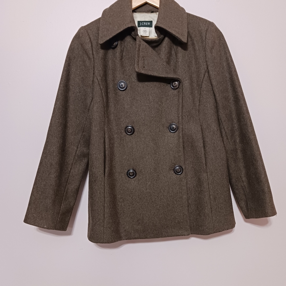 J Crew PS Wool double breasted Pea Coat Womens Button Pockets Slit in back Lined